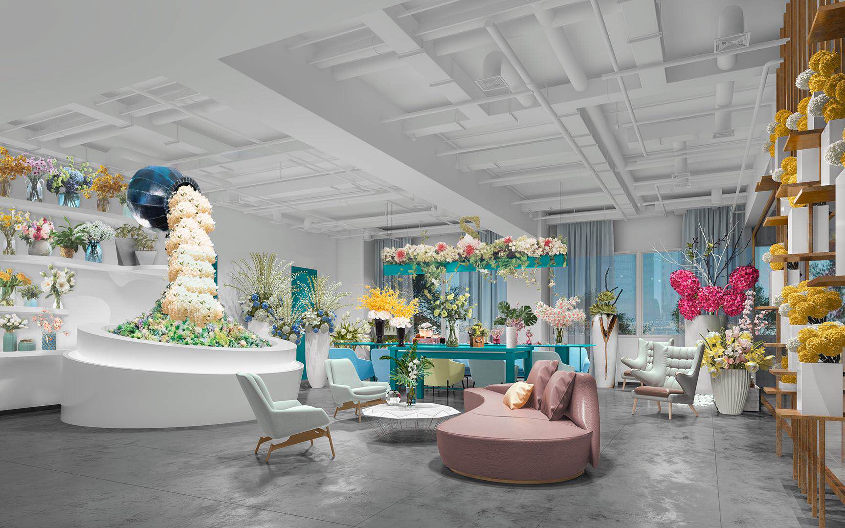 花藝培訓(xùn)機(jī)構(gòu)展廳裝修效果圖