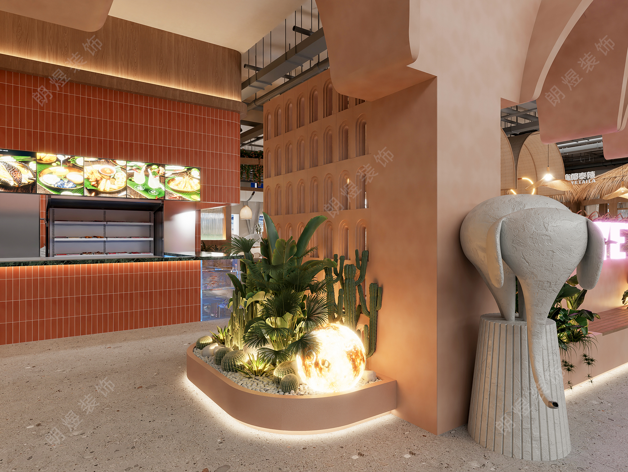 成都麻椰泰辣火鍋店設(shè)計裝修效果圖-微景觀